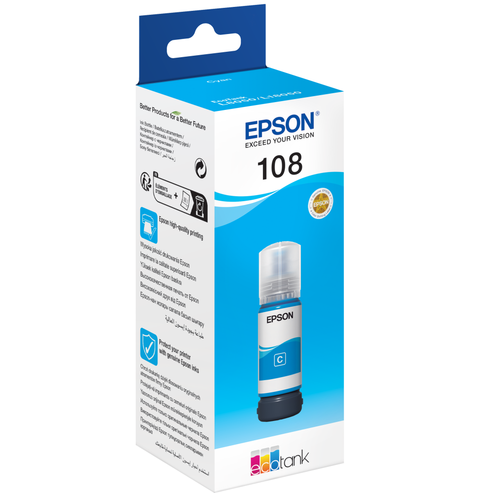EPSON 108 CYAN -BOUTEILLE D'ENCRE EPSON ECOTANK D'ORIGINE (C13T09C24A)